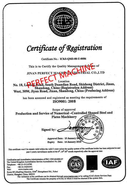 China JINAN PERFECT MACHINE INDUSTRIAL CO.,LTD certification